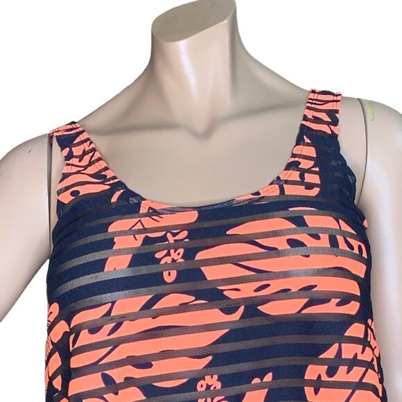 2B Bebe NWT Crop Top Sleeveless Leaf Print Blue/Orange Pullover Size M - Picture 3 of 8